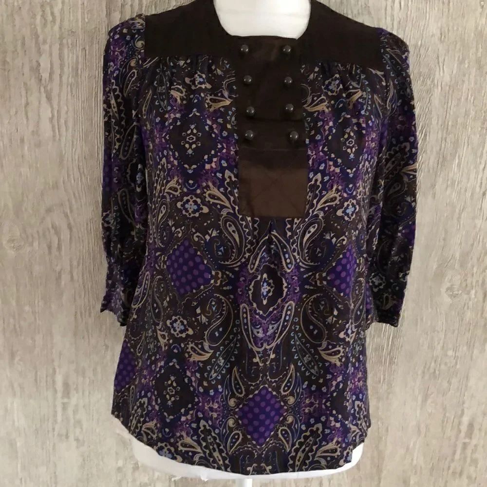 Banana Republic Silk Paisley Half Button Blouse